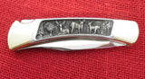 Buck 0110 110 Folding Hunter Knife Pewter Handle with Deer Scene 1984 Limited Edition USA Lot#110-123