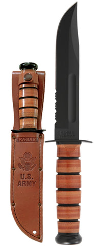 Ka-Bar Knife 1219 US ARMY Full Sized Plain Fixed Blade Leather Handle & Sheath 1095 Blade USA