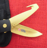 Buck 0180-Z2 180 Crosslock Hunter Gold BuckCote 2 Blade Guthook Knife 1994 USA Made 420HC Lot#180-22