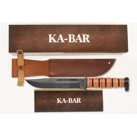 Ka-Bar Knife 9228 Full Sized Dog's Head 125th Anniversary Leather Handle Tactical Fixed Blade USA