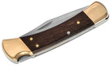 Buck 0110BRS 110 Folding Hunter Knife 420HC Ebony Wood Lockback Black Leather USA 110BRS