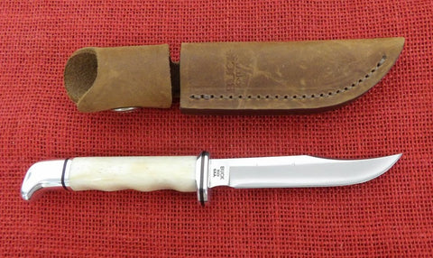 Buck 0102 102 Woodsman 2012 Smooth Bone Handle Knife Distressed Leather Sheath Lot#102-40