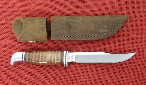 Buck 0102 102 Woodsman 2011 Leather Handle Knife Distressed Leather Sheath Lot#102-41