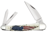 Case 10844 Seahorse Whittler Knife Natural Bone Color Wash Bursting US Flag
