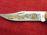 Buck 0110 110SP17 110 Folding Hunter Tribute Wyatt Earp Gold Etched Oak Handle Lockback Knife USA Made 2001 Lot#110-139