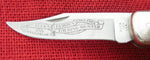 Buck 0110 110NK 25th Anniversary Etched Folding Hunter Knife Nickel Silver USA Made 1991 Lot#110-161