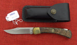 Buck 0110RESLE 110 Folding Hunter Knife Boone & Crockett Redwood Burl Lot#110-231