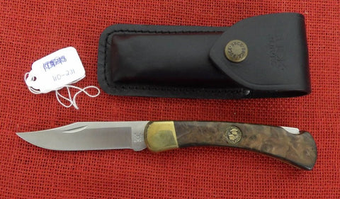 Buck 0110RESLE 110 Folding Hunter Knife Boone & Crockett Redwood Burl Lot#110-231