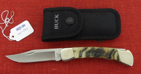 Buck 0110FG 110 Folding Hunter Knife Ram Horn Finger Grooved Nickel Silver 2012 Lot#110-232
