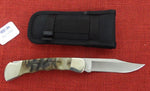 Buck 0110FG 110 Folding Hunter Knife Ram Horn Finger Grooved Nickel Silver 2012 Lot#110-232