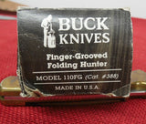 Buck 0110 110FG Folding Hunter Knife Fingergrooved USA Made 1991 Company LOGO ICI Handle IN BOX Lot#110-199
