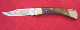 Buck 0110 110 Folding Hunter Bear Cubs Gold Etched Knife USA 2004 Wood Display Lot#110-189