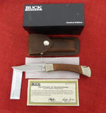 Buck 0110BRSLE 110 Folding Hunter Knife Scrolled Leather Handle 2008 Limited Edition USA NEW in Box Lot#110-220