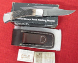 Buck 0110 110DB Damascus Brown Bone Folding Hunter Knife Lockback USA Made 1990 In BOX