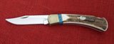 Buck 0110EKSLE1 110 Folding Hunter Knife 2009 WBC Elk Stag Turkey Feather Inlay NIB LOT#110-241
