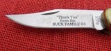 Buck 0110 110 Folding Hunter Knife 2004 Thank You El Cajon CJ Chuck Signed Oak 110-283