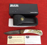 Buck 0111EKSBT 111 110 Folding Hunter RARE 2011 Chip Flint Elk Stag Burlwood Bolster Bob Timberlake Feather Logo Lot#BU-219