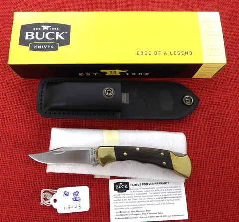 Buck 0112BRSFG 112 Ranger Finger Grooved Knife 50th Anniv Tang Stamp Ebony 420HC USA Lot#112-43