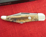 Boker 112021BK Folding Hunter 20-21 Duo 2 Blade Knife Buckskin Bone C75 Steel Double Lockback Solingen Germany