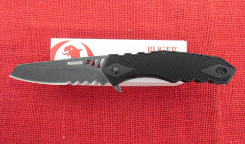 Ruger by CRKT R1705K Lerch Follow-Through Flipper Knife 3.75" Black Stonewashed Reverse Tanto