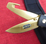 Buck 0180-Z2 180 Crosslock Hunter Gold BuckCote 2 Blade Guthook Knife 1994 USA Made 420HC Lot#180-22