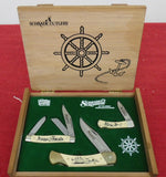Schrade Knife 3 pc Nautical Scrimshaw Set 505SC 507SC 513SC USA 1990 Lot#190
