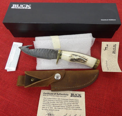 Buck 0191WAGBT 191 Zipper Bob Timberlake Hunting Knife Stag Handle Chip Flint Guthook USA 2007 Serial # 84/250 BU#191-16