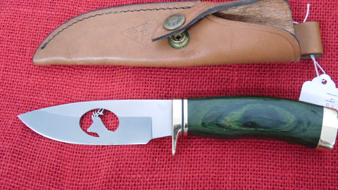 Buck 0192 192 Vanguard Green Wood Deer Profile Cutout Satin Knife USA Limited Edition Lot#192-4