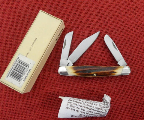 Buck 0301 301 Stockman Knife Gorgeous Red Stag 425M USA 1989 Lot#301-47