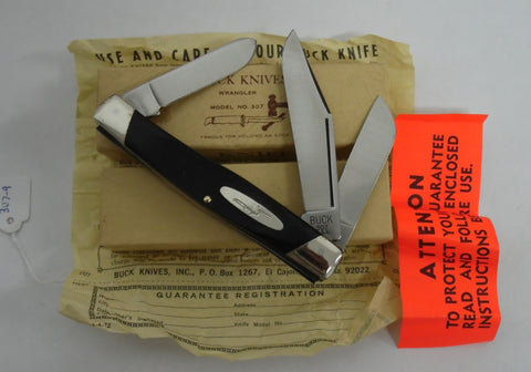 Buck 0307 307 Wrangler Large Pocket Knife Paperwork Dated 1972 Lot#307-9