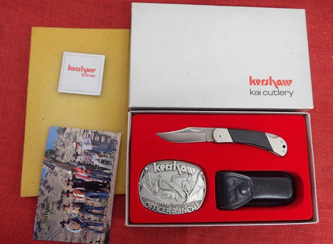 Kershaw 3120 Black Gulch Belt Buckle Set 1987 Lockback Knife Japan Officer Ranch OR Display Box Sheath