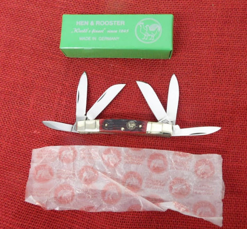 Hen & Rooster Knife 345-RPB Congress 6 Blade 3 5/8" Red Picked Bone NEW