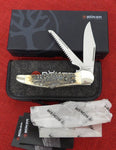 Boker 114021S Stag Folding Hunter Duo 2 Blade Knife w/ Saw Double Lockback Germany 440C