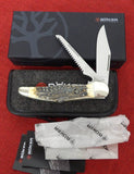 Boker 114021S Stag Folding Hunter Duo 2 Blade Knife w/ Saw Double Lockback Germany 440C