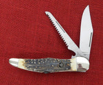 Boker 114021S Stag Folding Hunter Duo 2 Blade Knife w/ Saw Double Lockback Germany 440C