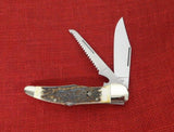 Boker 114021S 4021 Stag Folding Hunter Duo Knife w/ Saw Double Lockback Germany