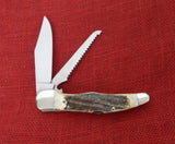 Boker 114021S 4021 Stag Folding Hunter Duo Knife w/ Saw Double Lockback Germany