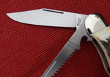 Boker 114021S 4021 Stag Folding Hunter Duo Knife w/ Saw Double Lockback Germany