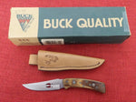Buck 0475 475-SP5 Mini Mentor Knife Wood Handle with Deer Tracks USA Made 1999 Leather Sheath Lot#BU-378