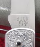 Buck 0513 513 Classic III 503 Prince Size Scrolled Aluminum Highly Polished USA 1988 NEW in Clam Lot#503-7