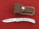 Buck 0510 510 Classic II Lockback Knife Scrolled Aluminum Like 500 Duke 1980's USA Lot#500-33