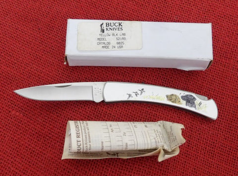 Buck 0521 521 521A9 VIP-1 (Large Gent) Memory Series Knife Golden & Black Retrievers Labs USA NIB 1991 Lot#521-7