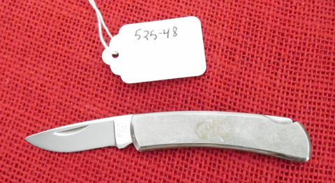 Buck 0526 526 Executive 525 Gent Bass Pro Shops Gold Logo Polished Blade Beveled Stainless Handle USA 1992 Lot#525-48