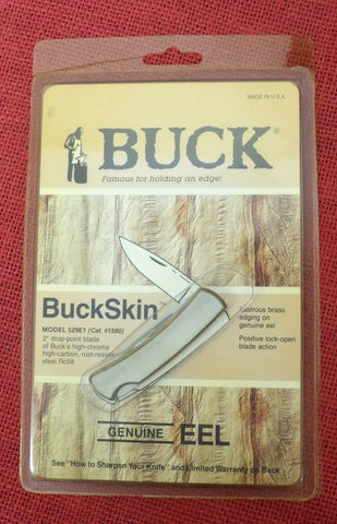 Buck 0529 529E1 BuckSkin Gent Knife EEL Skin Brass Framed USA 1987 Lot#529-3