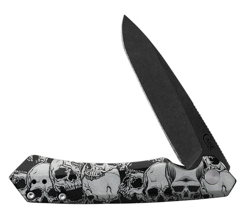 Case 64645 Kinzua Flipper Knife Black Aluminum w/ Skulls DLC Spear Point S35VN Frame Lock USA