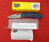Buck 0766BLS 766 Revel SafeSpin Knife Blue GRN Button Lock BU-573