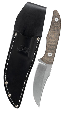 Case 76935 CT1 Hunter Knife Chris Taylor OD Burlap Micarta Black 1095 Carbon Blade Leather Sheath USA