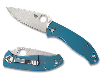 Spyderco C122TIBLP Tenacious Blue Titanium Satin Plain Edge R.I.L. Integral Lock Knife