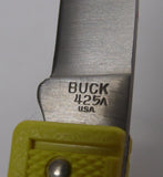 Buck 0425YW 425 MiniBuck Small Lightweight Pocket Knife Yellow Handle USA Made 1988 Lot#LT-37