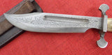 Craig Steketee Custom Stek Knife 15" Bowie Handmade Damascus Smooth Bone Handle RARE